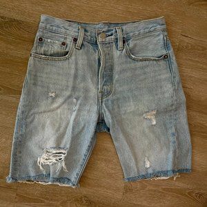 Levi's Premium High Rise Distressed Bermuda Shorts